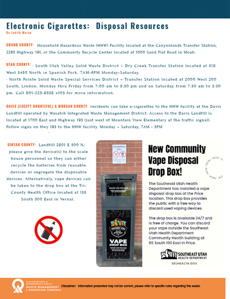 Screenshot of the Electronic Cigarettes Disposal Resources flyer.