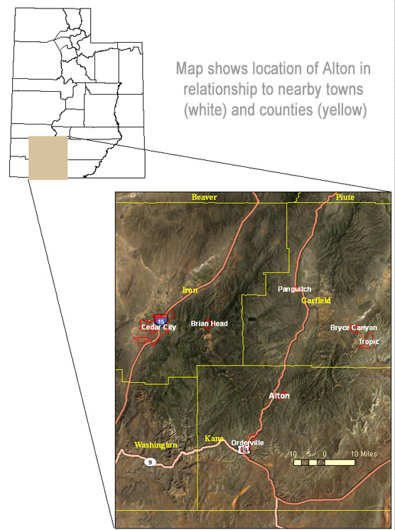 Map: Alton in relation to nearby towns